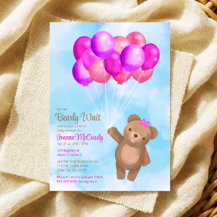 Aquarell Rosa Braune Balloons Bear Baby Dusche Einladung