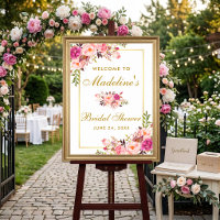 Aquarell Rosa Brautparty Begrüßung Gold