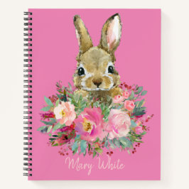 Aquarell Rosa Bunny Floral Niedlich Personalisiert Notizbuch