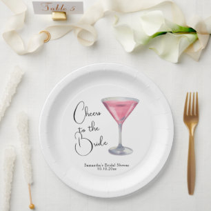 Aquarell-Rosa-Cocktail-Brautjungfernparty Pappteller