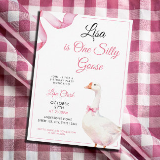 Aquarell-Rosa-Cocotte-Dummer-Gans-1.-Geburtstag Einladung