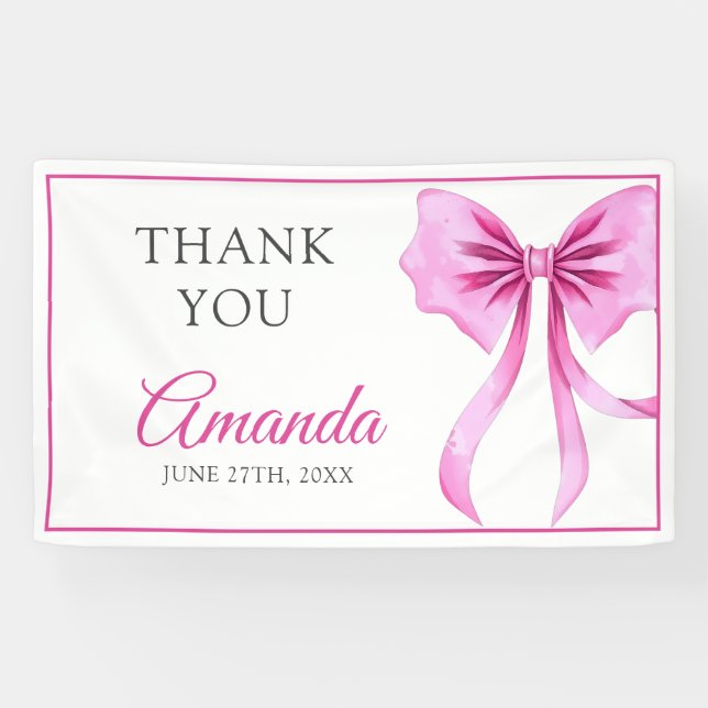 Aquarell Rosa Coquette Bow Sweet 16 Geburtstag Banner (Horizontal)