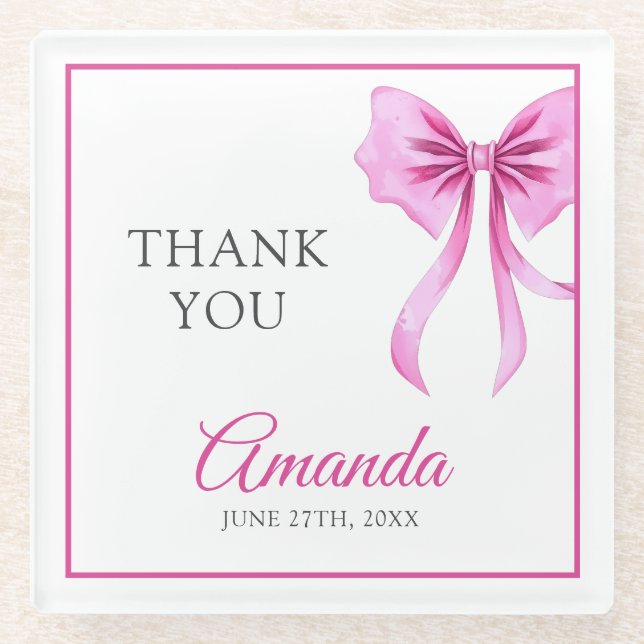Aquarell Rosa Coquette Bow Sweet 16 Geburtstag Glasuntersetzer (Vorderseite)