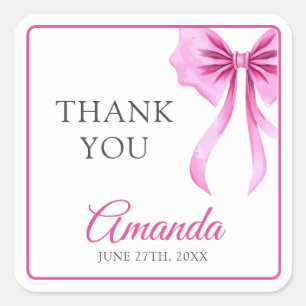 Aquarell Rosa Coquette Bow Sweet 16 Geburtstag Quadratischer Aufkleber
