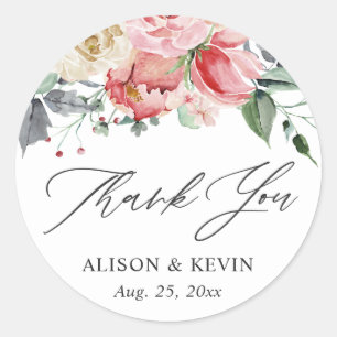 Aquarell-Rosa-Cream-Rosen-Blumen-Dankeschön Runder Aufkleber