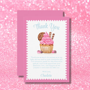 Aquarell-Rosa-Cupcake Mit Schokoladen-Baby-Party Dankeskarte