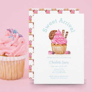 Aquarell-Rosa-Cupcake Mit Schokoladen-Baby-Party Einladung