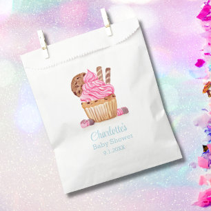 Aquarell-Rosa-Cupcake Mit Schokoladen-Baby-Party Geschenktütchen