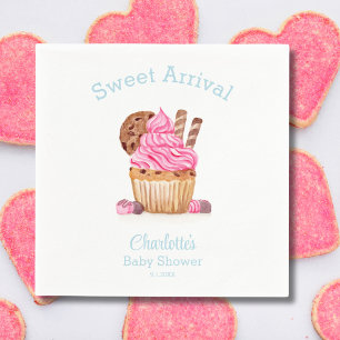 Aquarell-Rosa-Cupcake Mit Schokoladen-Baby-Party Serviette