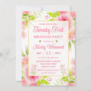 Aquarell Rosa Dahlie Pfingstrose Blumen 21. Geburt Einladung