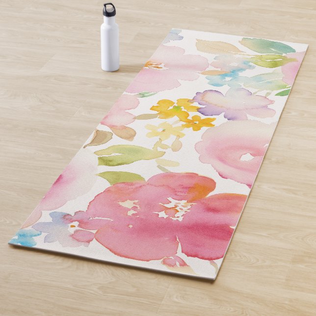 Aquarell-Rosa des Hochsommer-| mit Blumen Yogamatte (Beispiel)