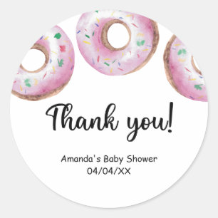 Aquarell rosa Donuts Dankeschön Runder Aufkleber