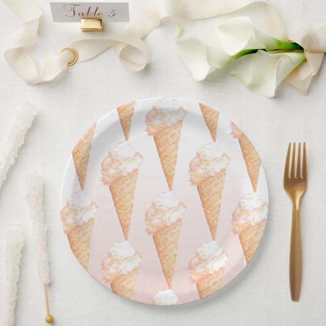 Aquarell-Rosa-Eiscreme-Papierteller Pappteller (Hochzeit)