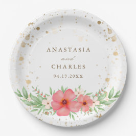 Aquarell Rosa Elfenbeingrün Blumengoldfarben Speck Pappteller