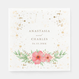 Aquarell Rosa Elfenbeingrün Blumengoldfarben Speck Serviette