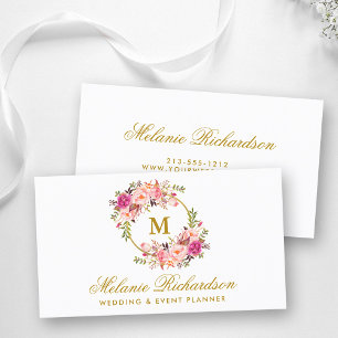 Aquarell-Rosa erröten Blumengoldmonogramm Visitenkarte