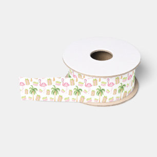 Aquarell-Rosa-Flamingo-Strand-Weihnachten Ripsband