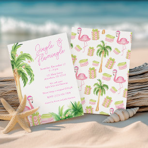 Aquarell-Rosa-Flamingo-Strand-Weihnachtsfoto Einladung