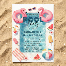Aquarell Rosa Flamingo Teenager Sommer Poolparty