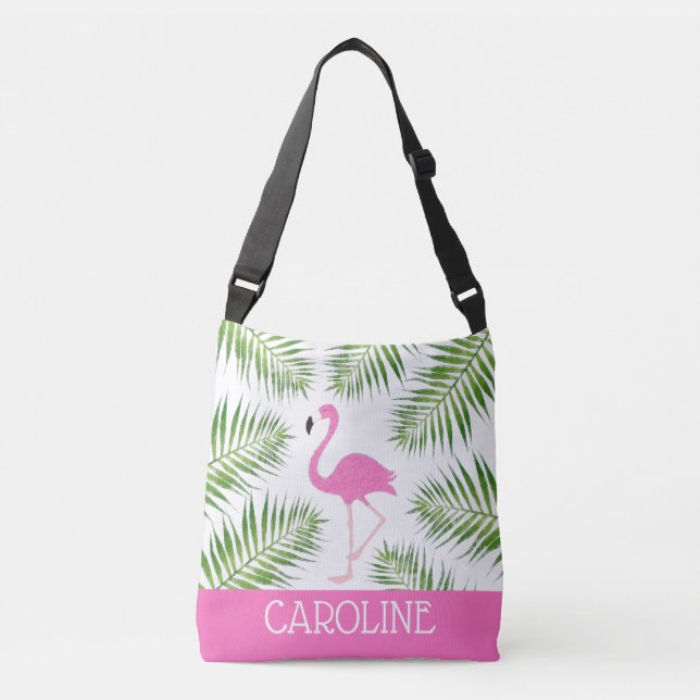 Aquarell Rosa Flamingo Tropical Beach Tasche (Vorderseite)