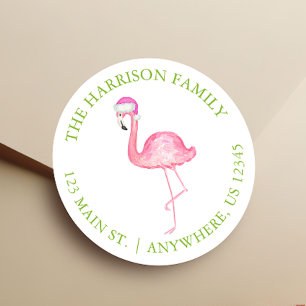 Aquarell-Rosa-Flamingo-Weihnachtsgeschenk-Adresse Runder Aufkleber