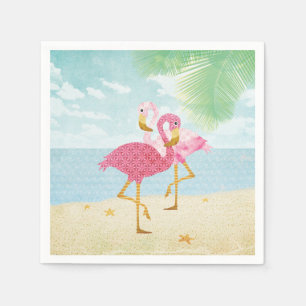 Aquarell-rosa Flamingos auf dem Strand Serviette