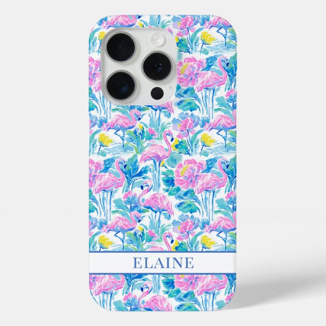 Aquarell-Rosa-Flamingos-Monogramm Case-Mate iPhone Hülle (Rückseite)