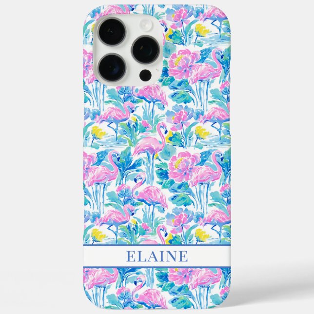Aquarell-Rosa-Flamingos-Monogramm Case-Mate iPhone Hülle (Rückseite)