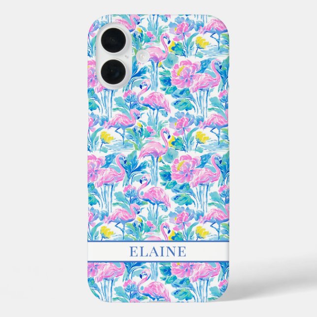 Aquarell-Rosa-Flamingos-Monogramm Case-Mate iPhone Hülle (Rückseite)