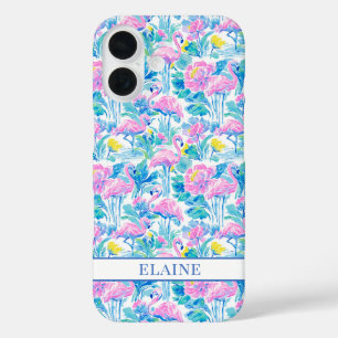 Aquarell-Rosa-Flamingos-Monogramm iPhone 16 Hülle