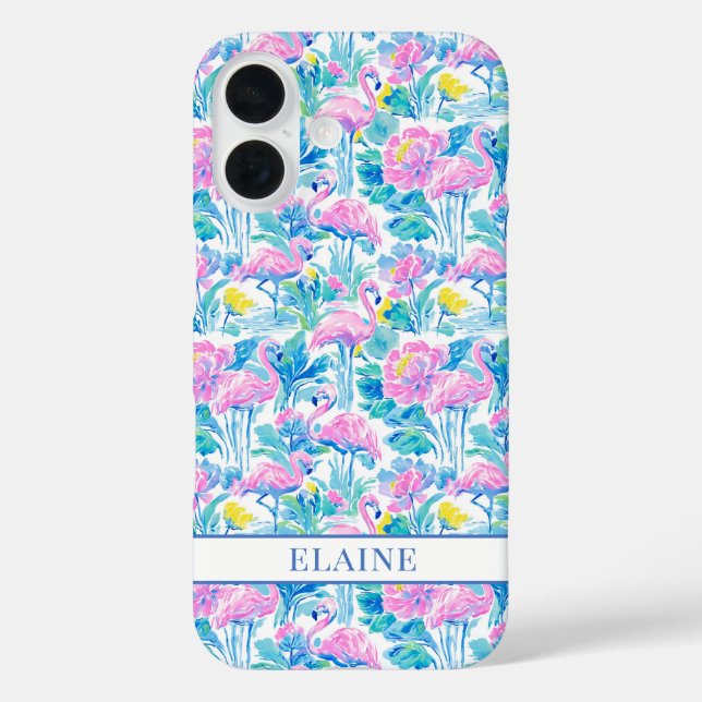 Aquarell-Rosa-Flamingos-Monogramm Case-Mate iPhone Hülle (Rückseite)