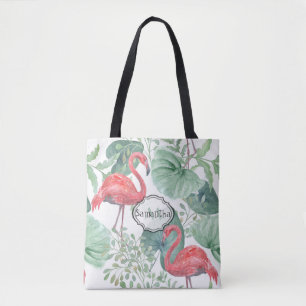 Aquarell Rosa Flamingos und Blätter.