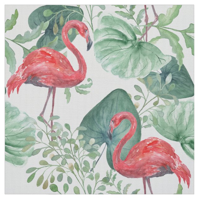 Aquarell Rosa Flamingos und Blätter. Stoff (Muster)
