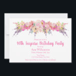 Aquarell Rosa Flora 90. Überraschung Geburtstag Einladung<br><div class="desc">Watercolor Pink Floral 90. Überraschung Geburtstag Einladung Diese rosa und lila Aquarellblüteneinladung ist perfekt für Ihre besondere Feier.</div>