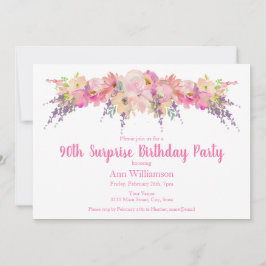Aquarell Rosa Flora 90. Überraschung Geburtstag Einladung