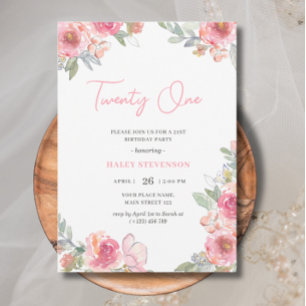 Aquarell Rosa Floral 21 Boho Geburtstag Einladung