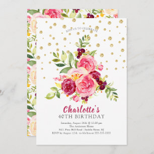 Aquarell Rosa Floral Gold Confetti Geburtstag Einladung