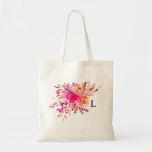 Aquarell rosa florales Monogramm. Anfangsblumen Tragetasche
