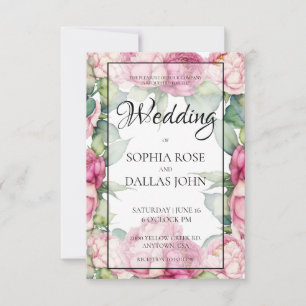 Aquarell rosa Floralien Pfingstrosen Rosen Hochzei Einladung