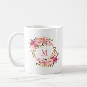 Aquarell-Rosa-Floralmonogramm Kaffeetasse