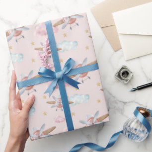Aquarell-Rosa-Flugzeug Geschenkpapier