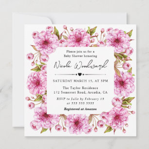 Aquarell-Rosa-Frühlings-Kirschblüten-Baby-Party Einladung