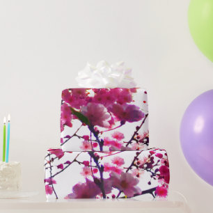 Aquarell rosa Frühlingsblumen Blühender Baum Geschenkpapier