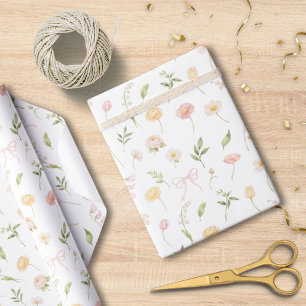Aquarell-Rosa-Gelbe-Blumen-Blumenmuster Geschenkpapier