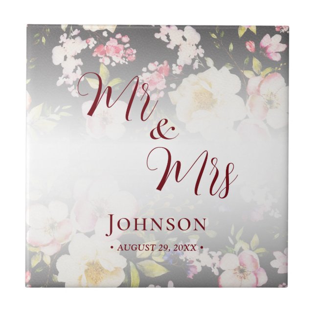 Aquarell Rosa Gelbe Rosen, schwarz verschwommen, H Fliese (Vorderseite)