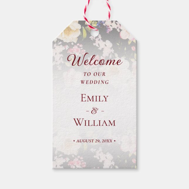 Aquarell Rosa Gelbe Rosen, schwarz verschwommen, H Geschenkanhänger (Vorderseite)