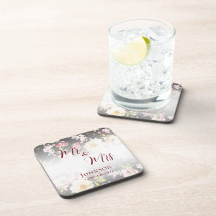 Aquarell Rosa Gelbe Rosen, schwarz verschwommen, H Getränkeuntersetzer