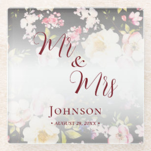 Aquarell Rosa Gelbe Rosen, schwarz verschwommen, H Glasuntersetzer