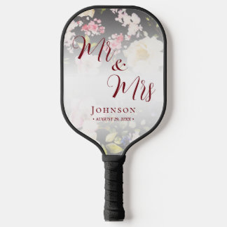 Aquarell Rosa Gelbe Rosen, schwarz verschwommen, H Pickleball Schläger