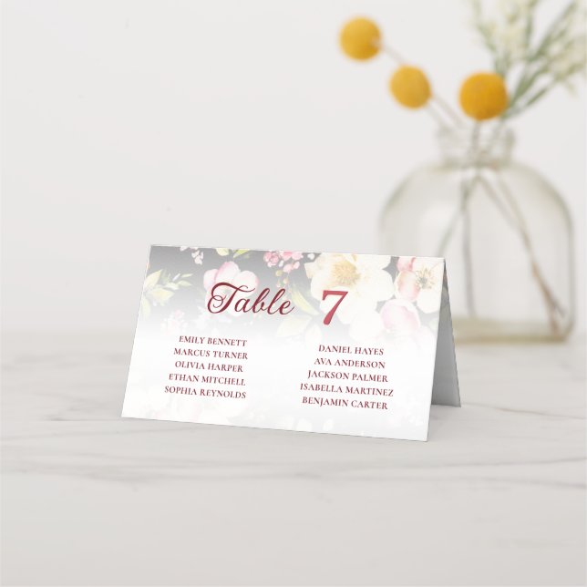 Aquarell Rosa Gelbe Rosen, schwarz verschwommen, H Platzkarte (Vorderseite)